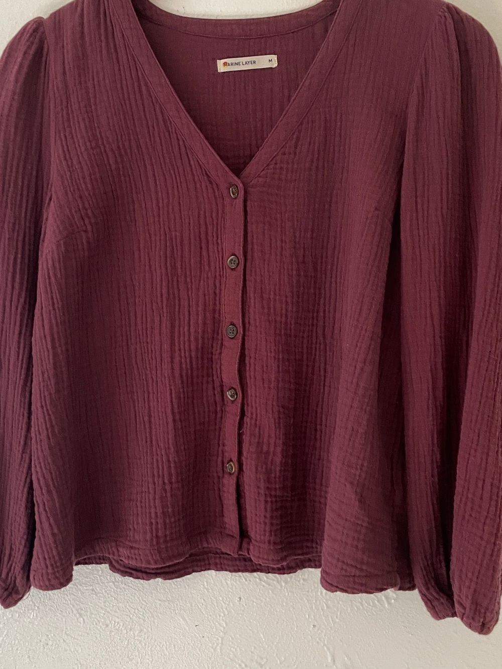 Marine Layer Burgundy Gauze Button Front Blouse Medium Cotton